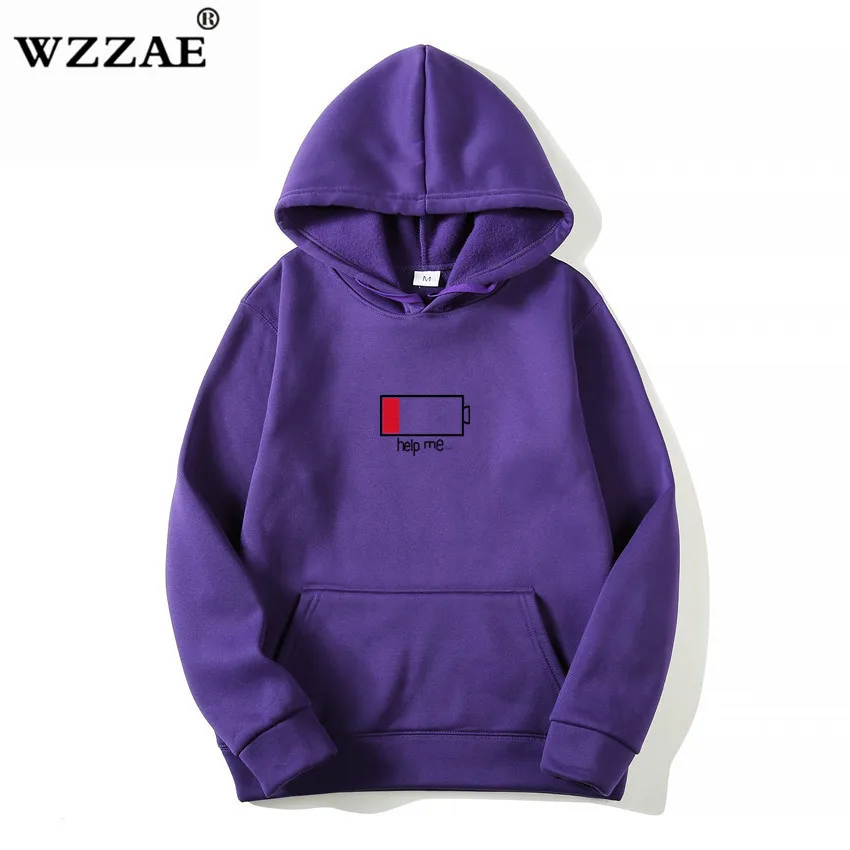 Purple WZZAE, низкая помощь мне, толстовки, мужские, 3D, креативные, толстовки с капюшоном, модная уличная одежда, хип-хоп, черная толстовка, мужская, плюс размер, S-XXL - Цвет: Purple