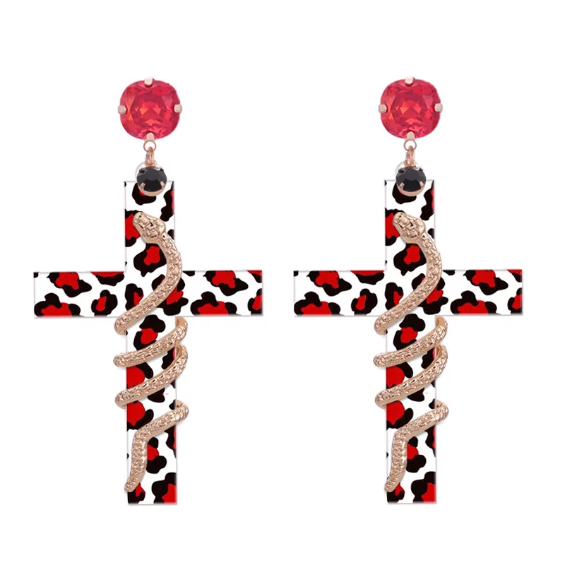 Red White Tiger Sehuoran, богемные серьги-капли с крестом, в форме змеи, из смолы, для женщин, массивные серьги, модные стильные ювелирные изделия - Окраска металла: Red White Tiger