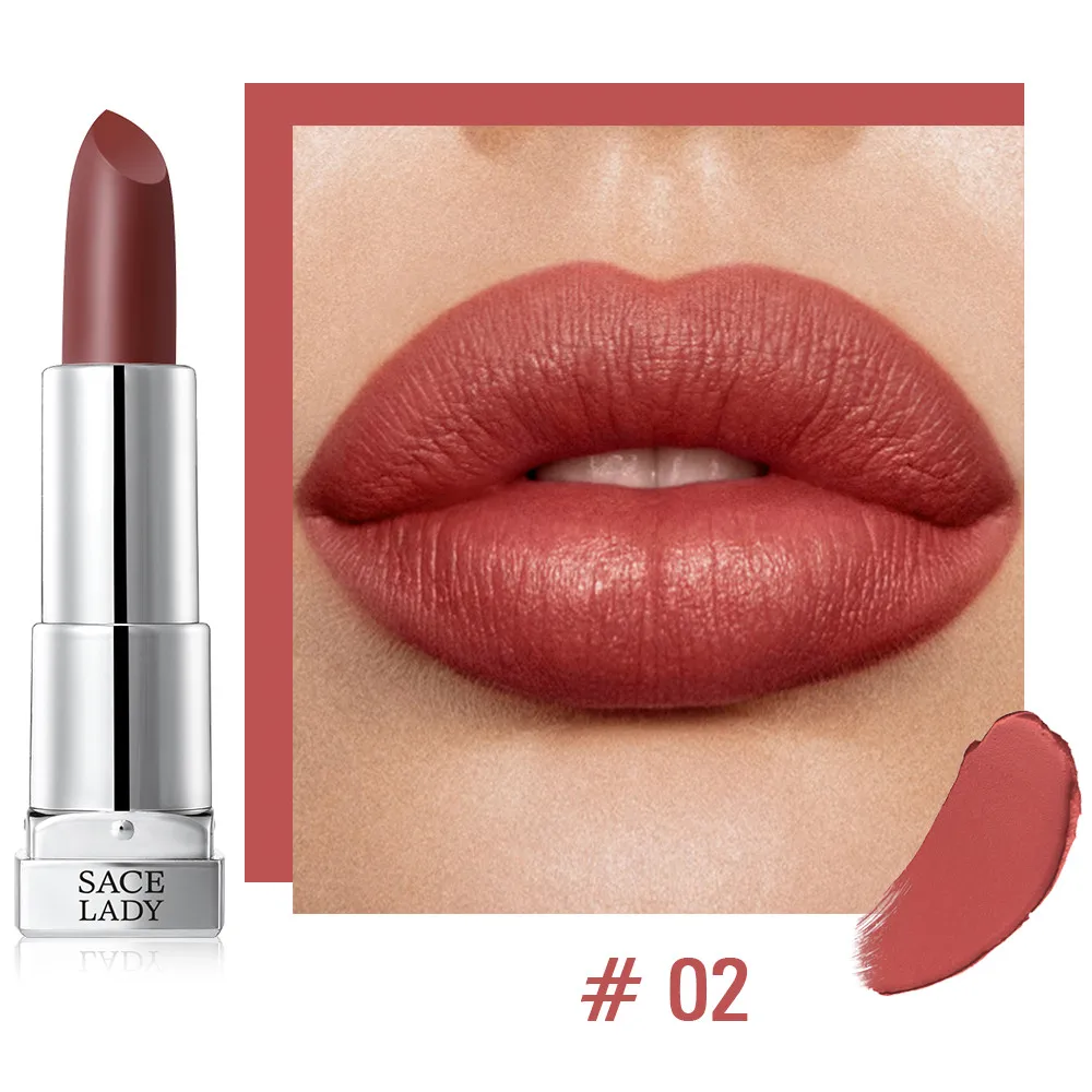 02 SACE LADY Silky Matte Lipstick Makeup Waterproof 9 Colors Pigmented Lip Stick Long-lasting Lips Make Up Nude Beauty Cosmetics - Цвет: 02