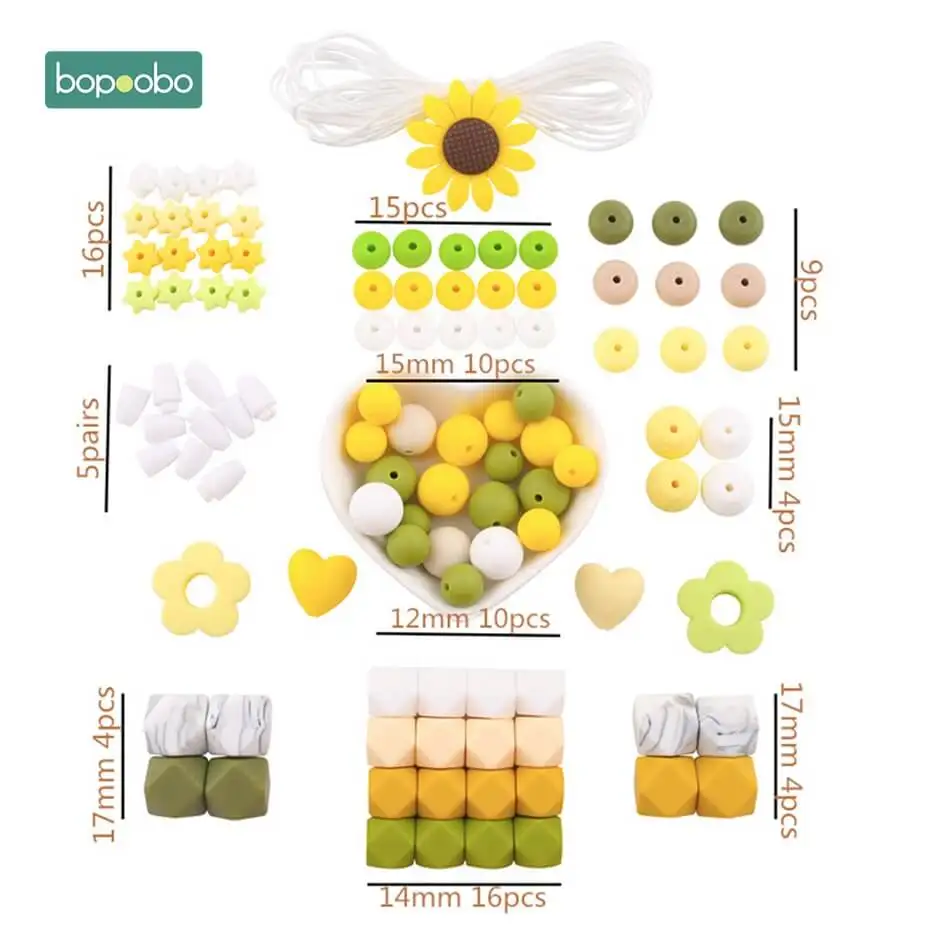 Daisy DIY set Bopoobo 1 набор, набор силиконовых бусин для самостоятельной сборки, новые цветные силиконовые бусинки, Силиконовые Прорезыватели с ромашками, Детские аксессуары, подарки для детей, розовые детские игрушки - Цвет: Daisy DIY set