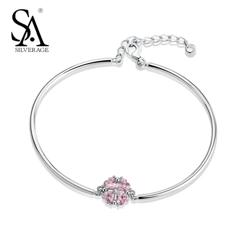 Sa silverage Настоящее стерлингового серебра 925 глаз Талисманы браслет Роза Кристалл
