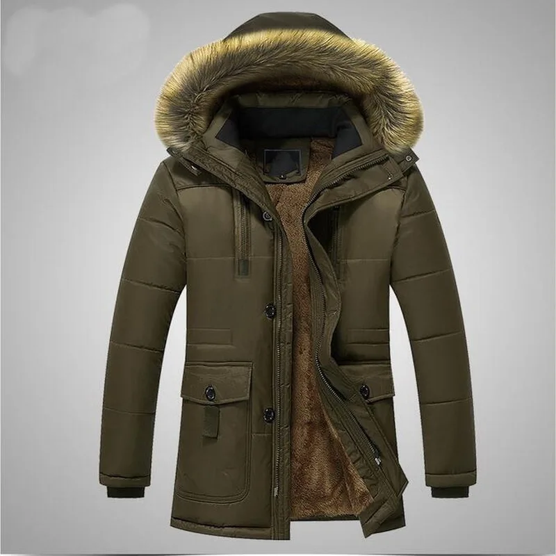 Male Coat Windproof Outerwear Faux Fur Parka Winter Coat  Men Thick Jacket Down Parkas Warm Hooded Fleece Parkas M-5XL