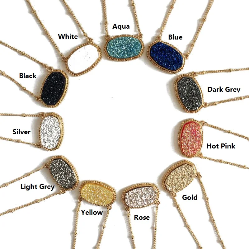 Ожерелье чокер с овальной подвеской из искусственного кварца 11 цветов|necklace