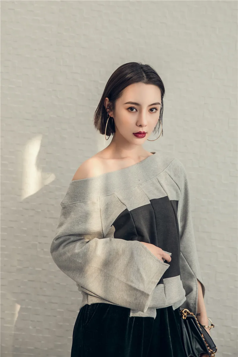 Женский свитшот в стиле Харадзюку с открытыми плечами|sweatshirt women|harajuku sweatshirtwomen
