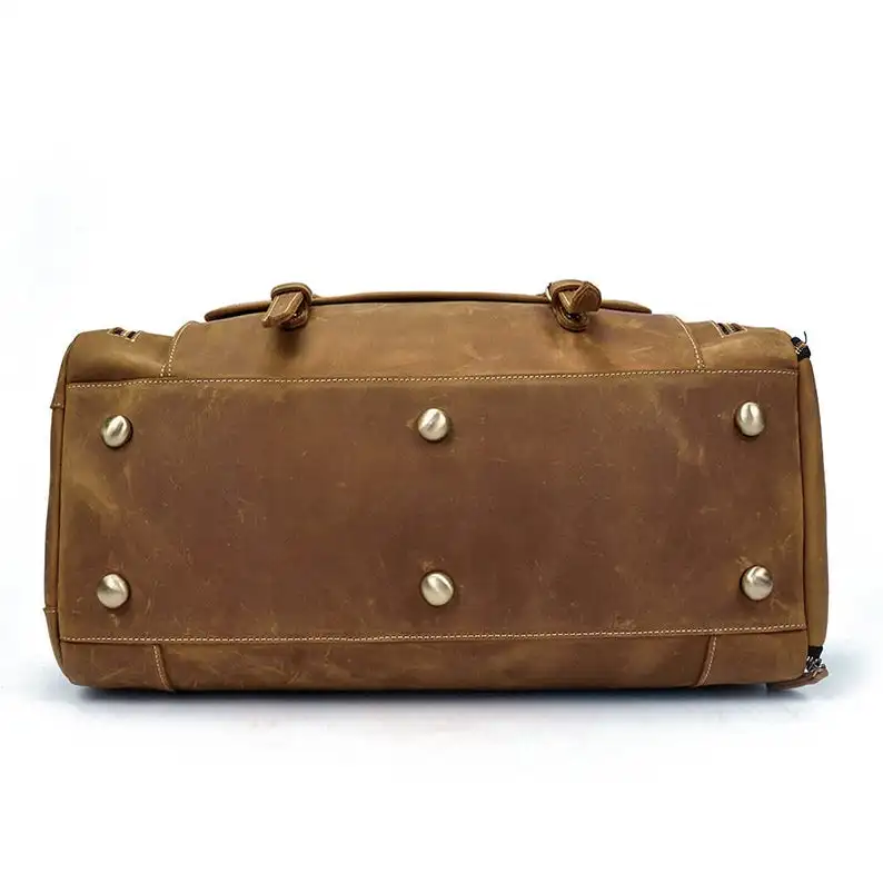 Crazy Horse Leather Duffel With Shoes Pouch Handmade Travel Bag Vacation Holdall Personalized Overnight Distressed |