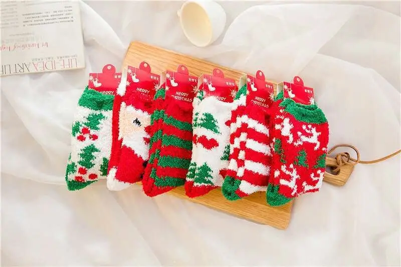 Женские плотные теплые носки из кораллового бархата рождественские толстые для