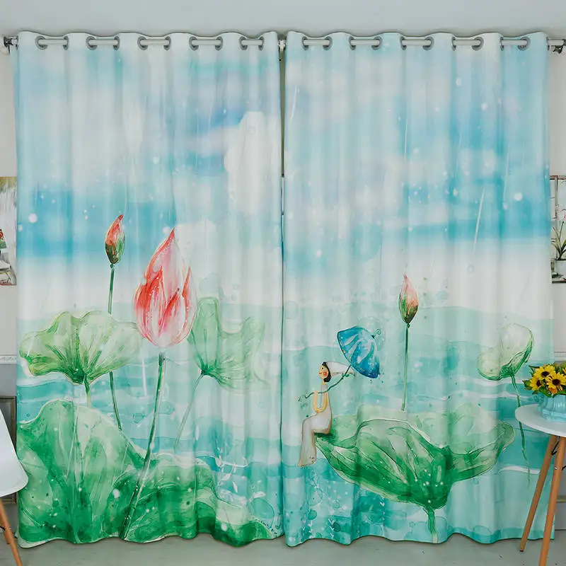 

Custom Window Curtains for Living Room Bedroom Nursery Kid Children Room Window Tulle Sheer Drapes Lotus Flower Green