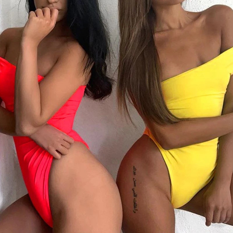Bikinx цельные бикини на одно плечо 2019 mujer купальный костюм с высоким вырезом