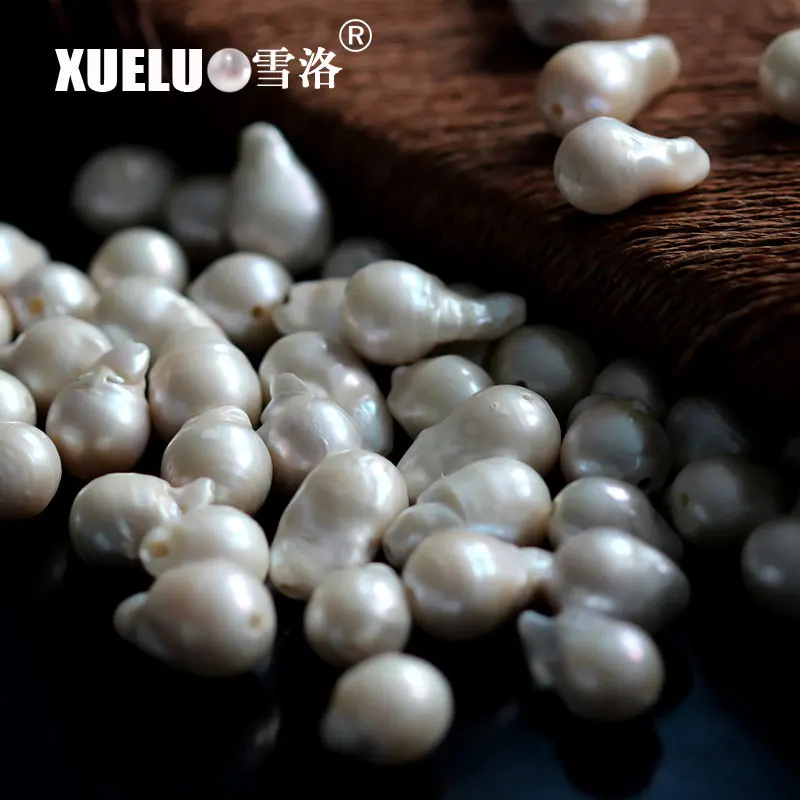 

XUELUO 10pcs/pack 13-15mm 2mm hole White Nucleated Baroque Genuine Freshwater Pearls Large Hole Pearls for making jewelry