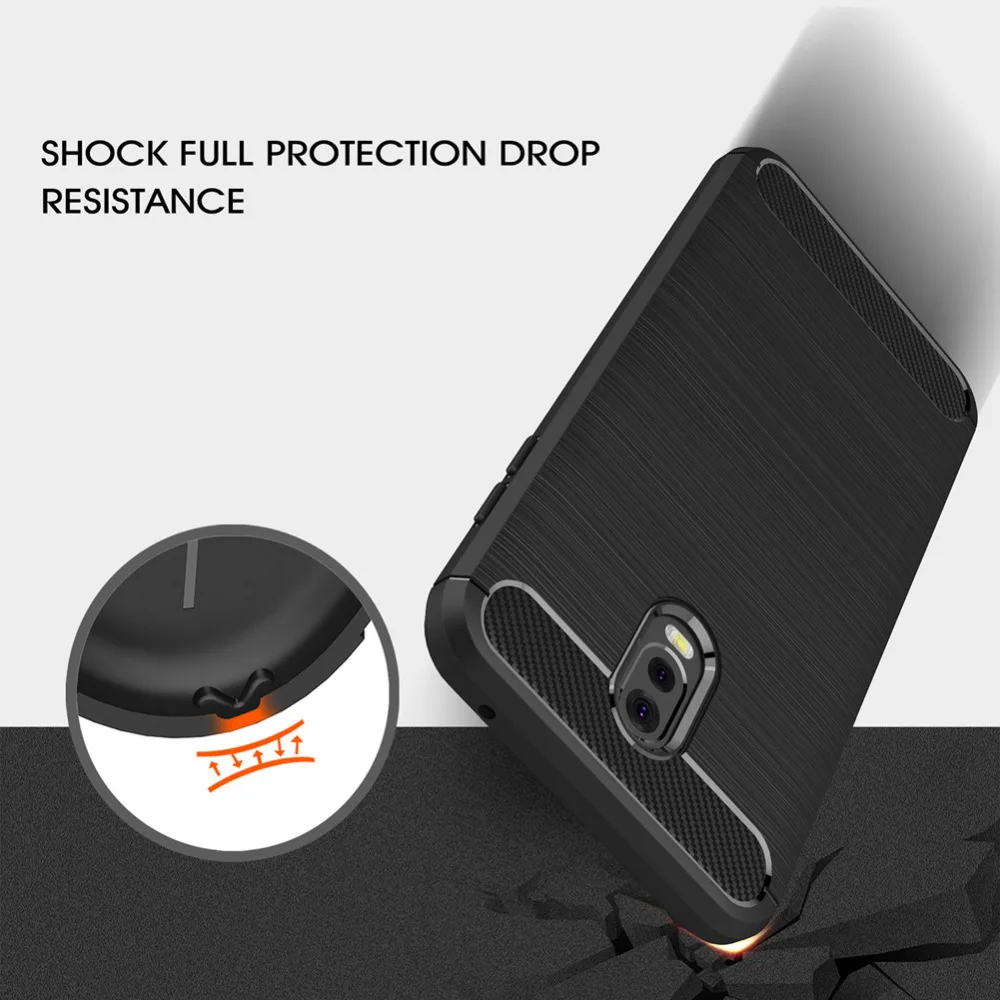 Silicone Case for Samsung Galaxy J7 Plus Phone Carbon Fiber Flexible TPU ShockProof Anti-Slip Slim Protective Back Cover |
