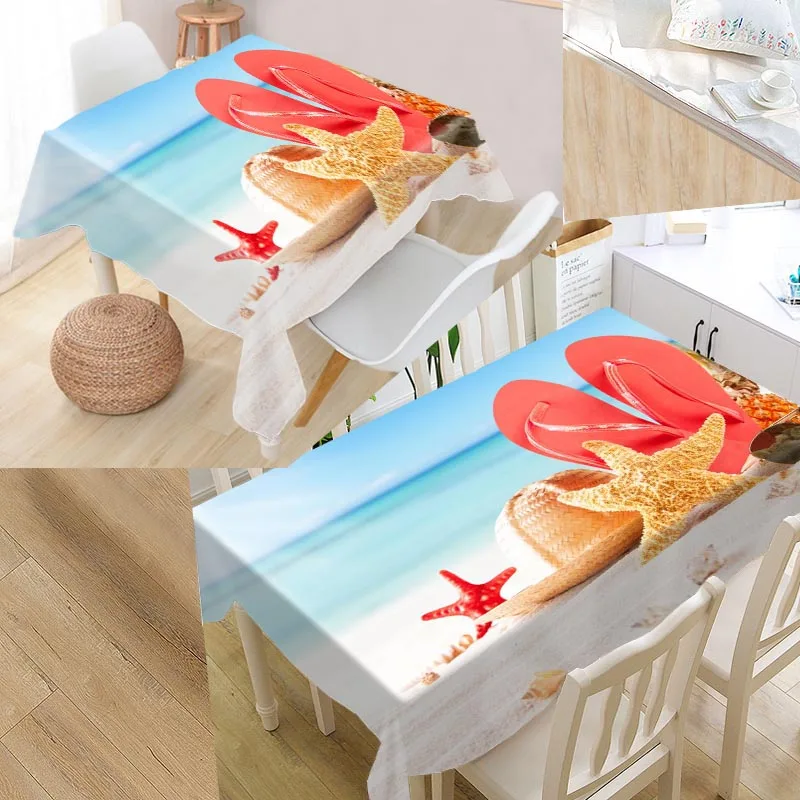 Водонепроницаемая маслостойкая прямоугольная скатерть с рисунком пляжных
