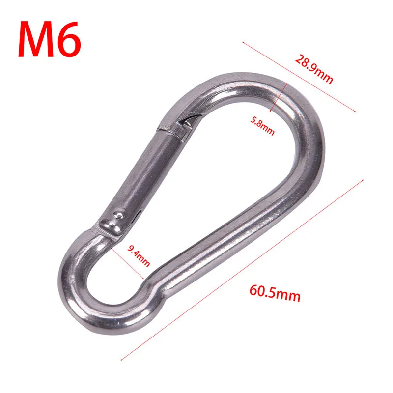M6 1 шт., 5 типов, 304 нержавеющая сталь, пружинный карабин, многофункциональный инструмент, аксессуары для скалолазания, защелкивающийся крючок, брелок, застежка для быстрого соединения - Цвет: M6