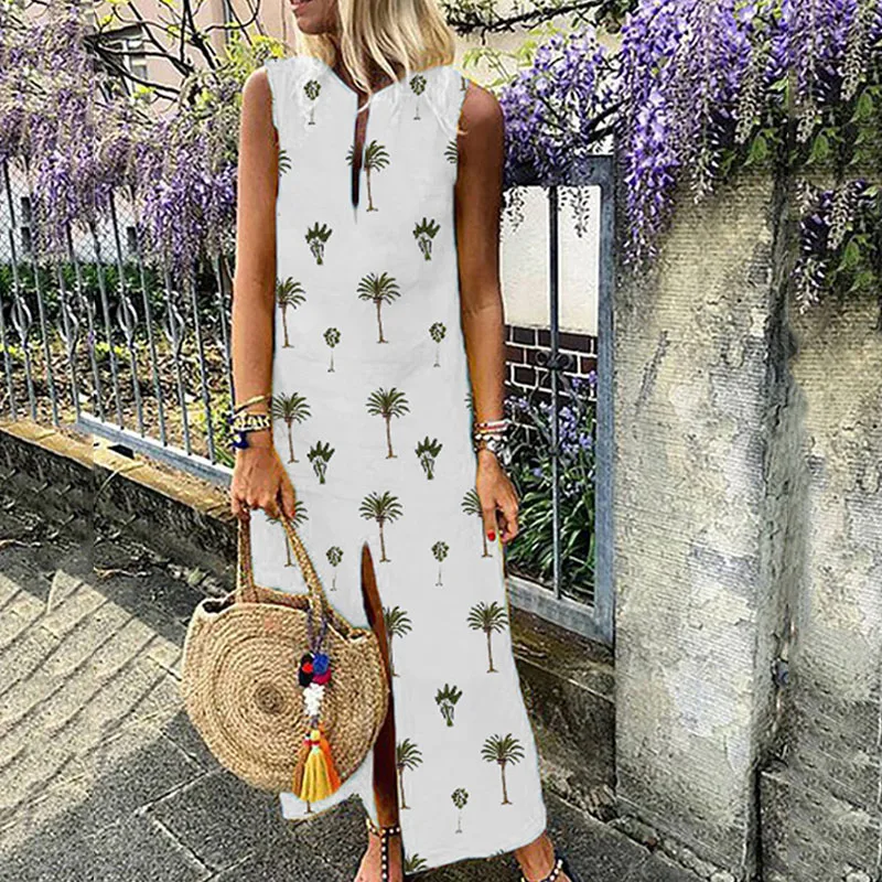 Женские летние винтажные стильные вечерние платья без рукавов с принтом |