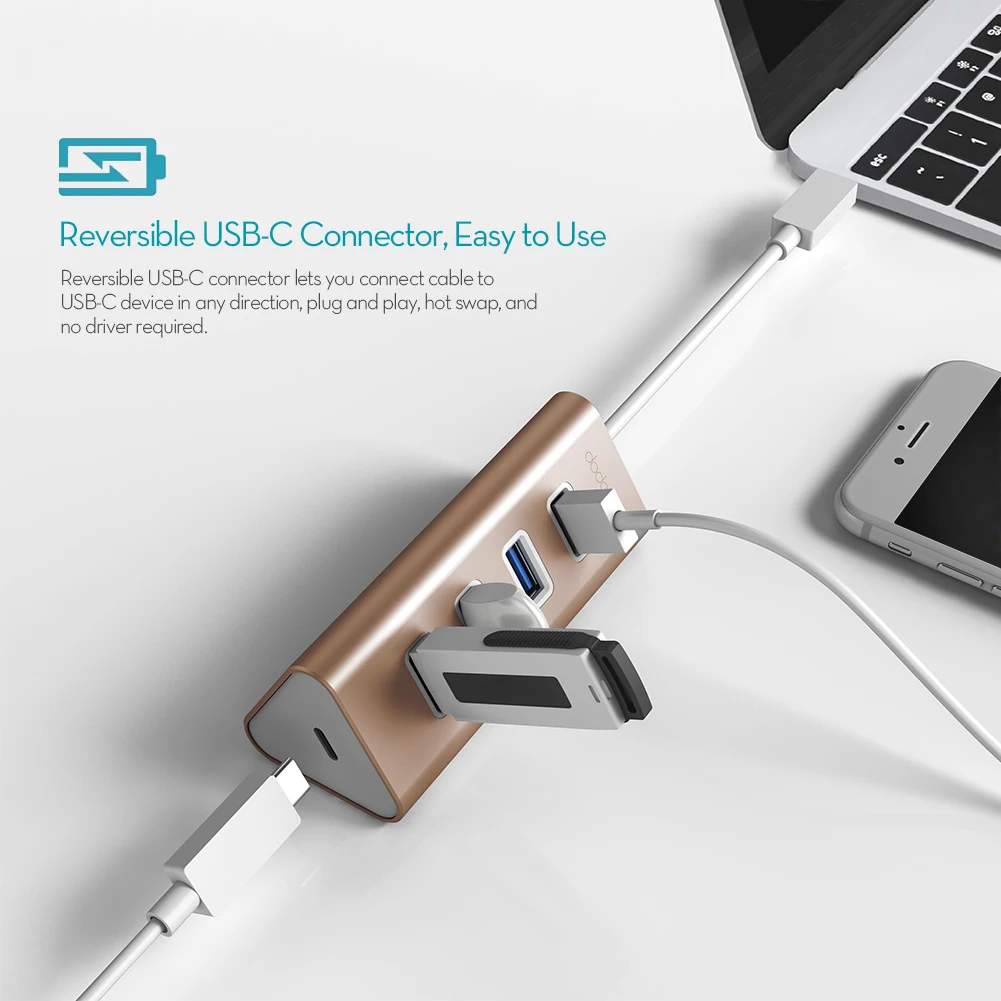 Алюминиевый адаптер dodocool с USB Type C папа на 4 порта 3 0 со стандартным женским портом