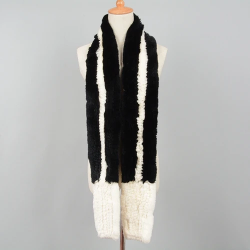 Black Beige Jancoco Max зимний женский толстый вязаный шарф из натурального кролика рекс Модный стильный длинный шали высокого качества S7190 - Цвет: Black Beige