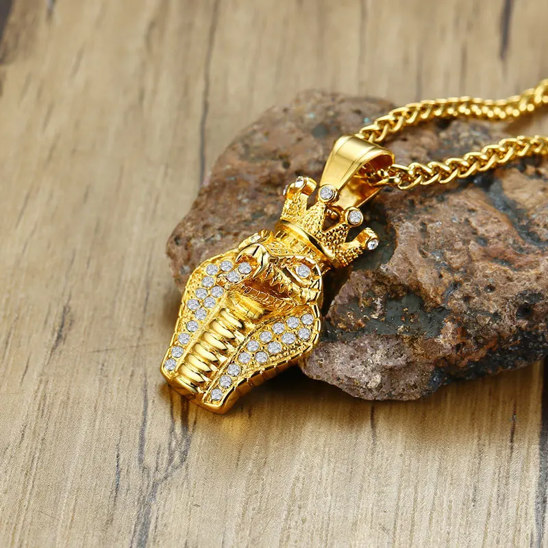 В стиле хип-хоп паве со стразами Bling льдом золото Нержавеющая сталь Череп Змея