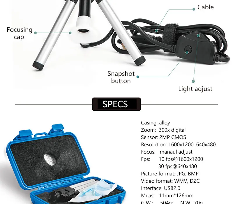 Supereyes 500x Цифровые микроскопы 2.0MP зум MINI-USB видеолупа поддерживает смартфон на базе Android OTG с светодиодный и регулируемая подставка