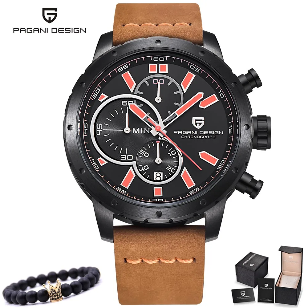 brown black leather PAGANI дизайнерские Роскошные Брендовые мужские часы с хронографом водонепроницаемые спортивные кварцевые наручные часы мужские кожаные военные часы мужские часы - Цвет: brown black leather