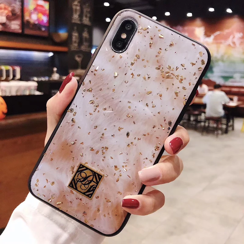 Роскошные блестящие чехлы для телефонов с золотой фольгой iPhone X 7 8 6 6S Plus чехол