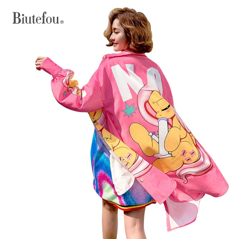 2019 Весна и лето розовый длинные рубашки Женская мода женские вязаный свитер с