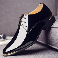 men luxury brand classic pointed toe dress mens lace up patent leather black wedding oxford formal shoes big size 38 48