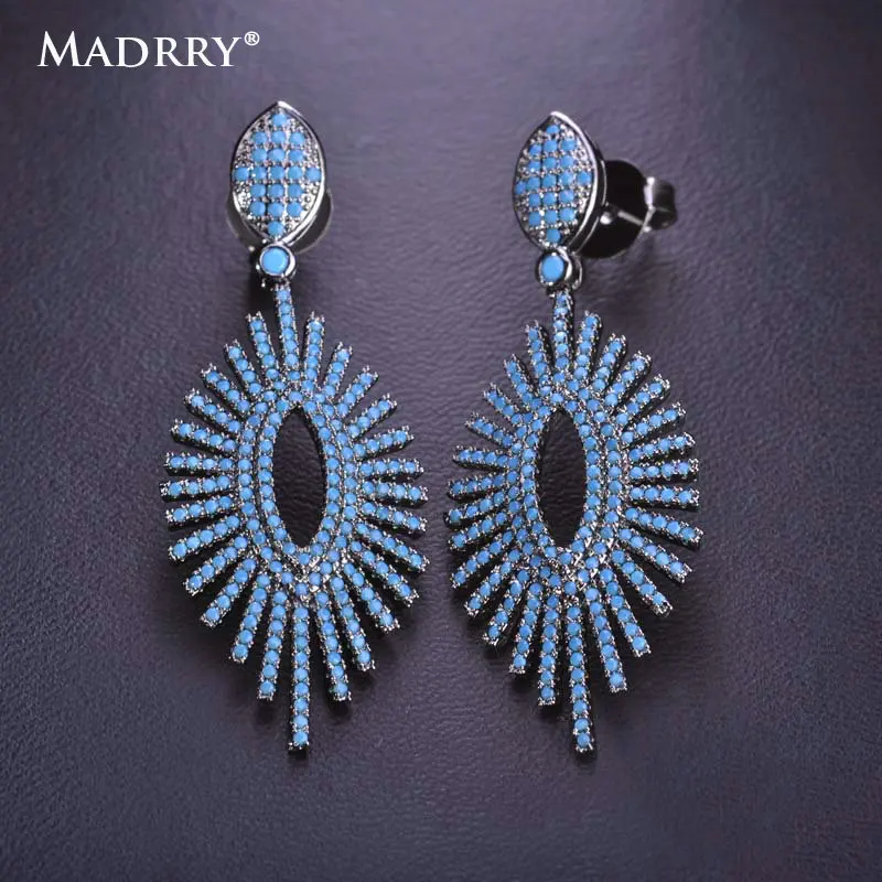 

Madrry Luxury Zirconia Wedding Earrings For Women Green Black Gun Plated Brincos Party Ear Piercing Copper Accessories
