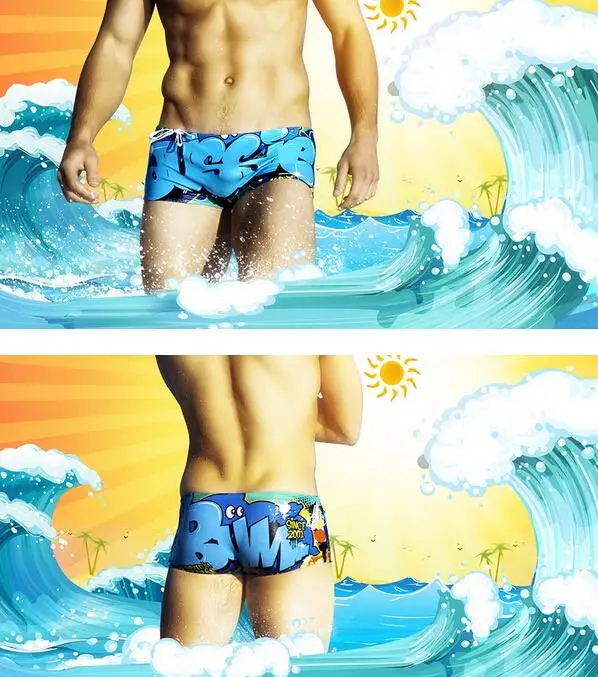 Новый мультфильм печать сексуальный купальники берег гея плавки мужские боксеры