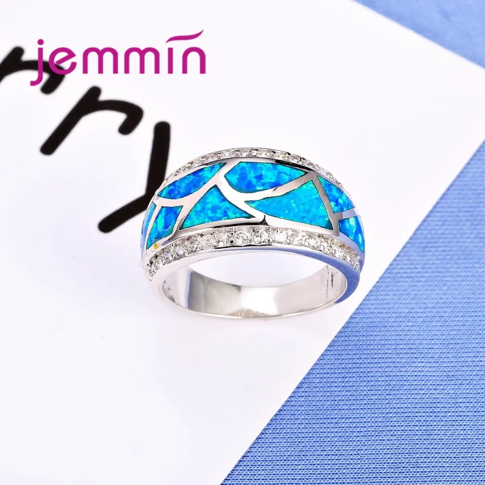 925 Sterling Silver Wedding Engagement Rings For Men And Women Fine Blue Fire Opal Party Finger Ring Micro Rhinestone | Украшения и