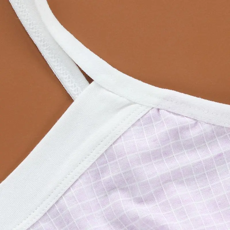

Junior Girl Spaghetti Strap Sport Training Bra Contrast Color Plaid Print Underwear Double Layer Bralette Modal Breathable Vest