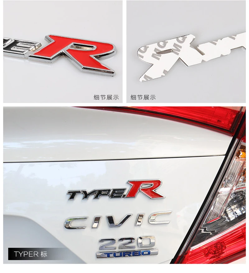 Car Styling 3D Metal Type R Typer Sticker For Honda City CR-V XR-V HR-V Accord FIT Jazz Stream Crider Greiz CIVIC Spirior Decal |