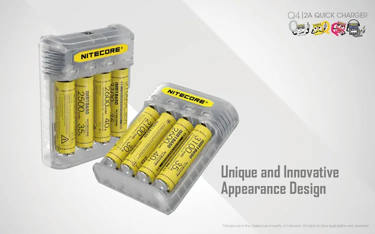 NITECORE Q4 4-Bay 4A быстрое зарядное устройство для Li-Ion IMR Nicd CR123A 16340 10440 AAA 14500 18650 26650 батарея с кодом аутентификации