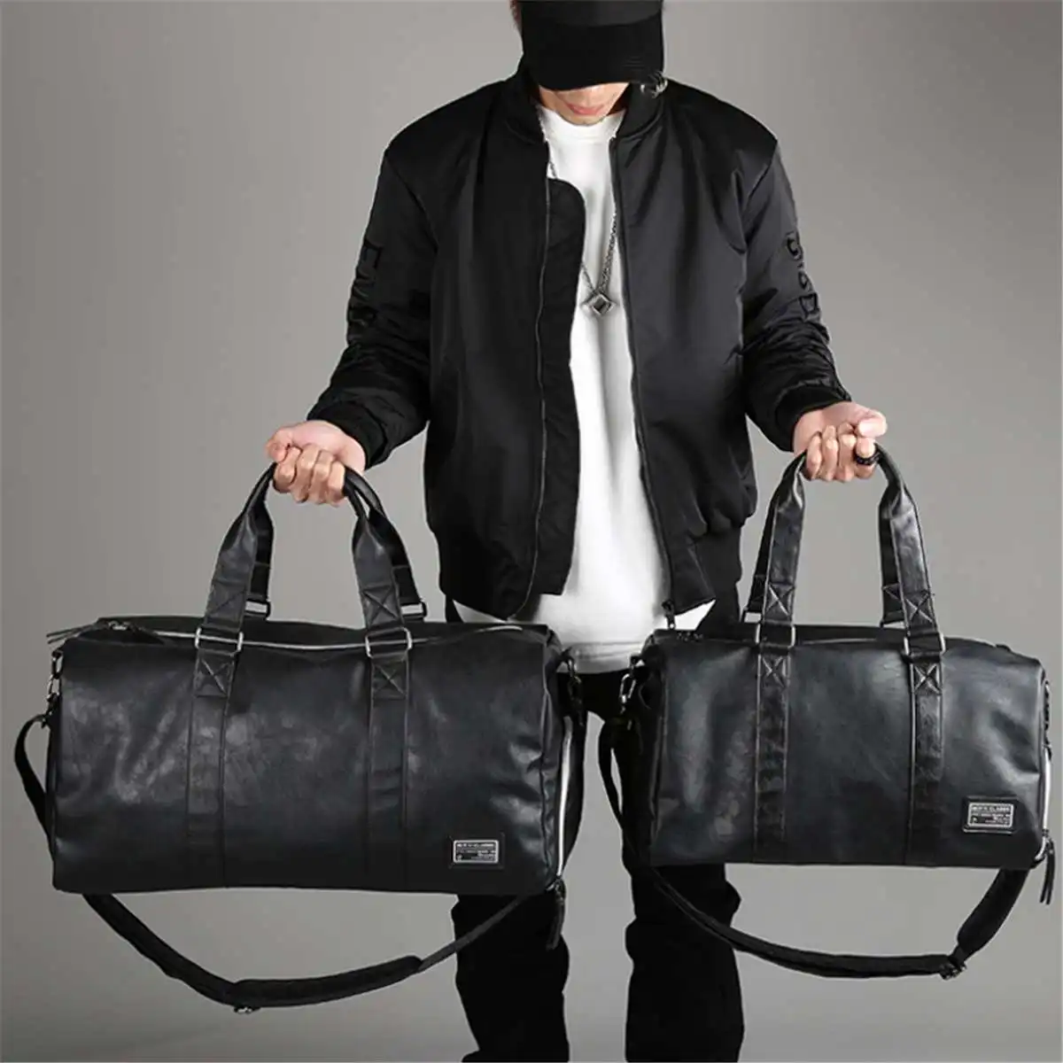 2021 New Black Men Travel Duffle Bags Waterproof PU Leather Handbags Shoulder Bag For Women Man Totes Large Capacity Weekend | Багаж и