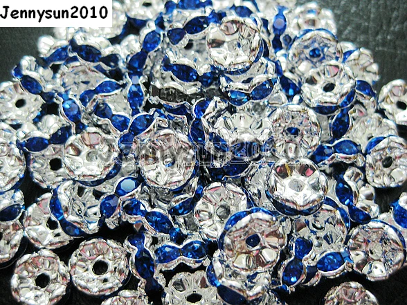 

200pcs/lot 6mm Top Quality Czech Royal Blue Crystal Rhinestone Pave Wavy Rondelle Metal Sliver Plated Spacer Loose Beads Jewelry