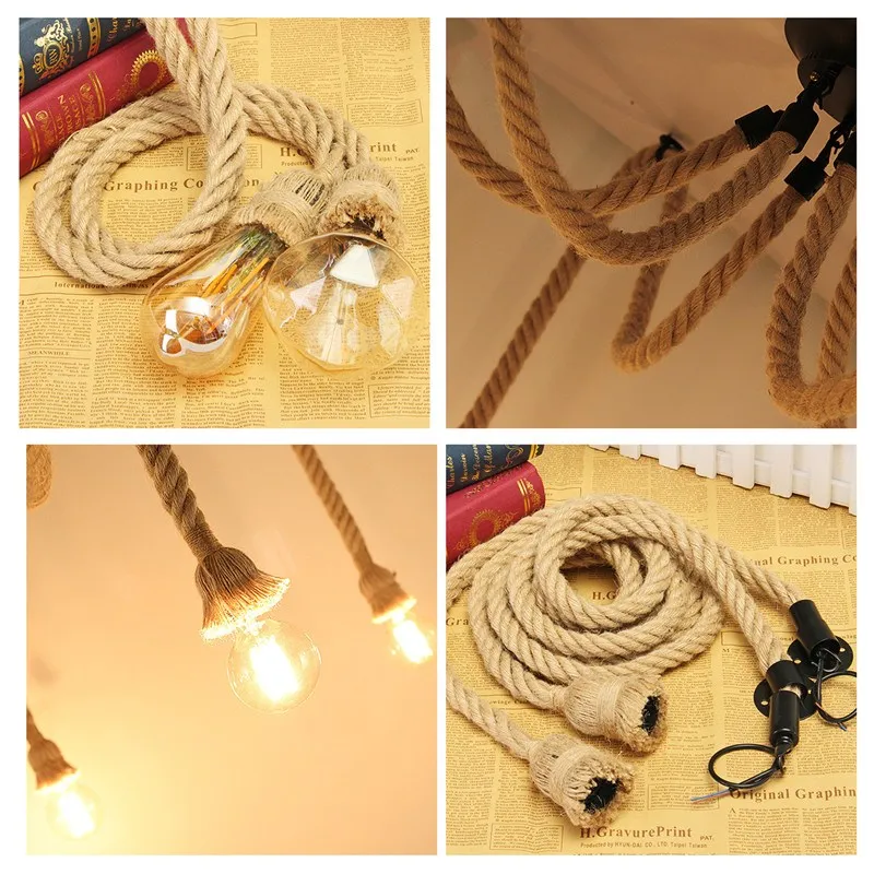 New 6/10 Lights industry style spider lamp office clothing store restaurant vintage iron hemp rope chandeliers|Подвесные