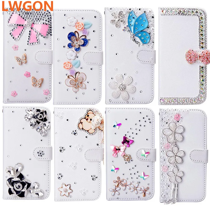 Роскошные побрякушки Кристалл Rhinestone Diamond Бабочка Флип кожаный чехол для samsung Galaxy