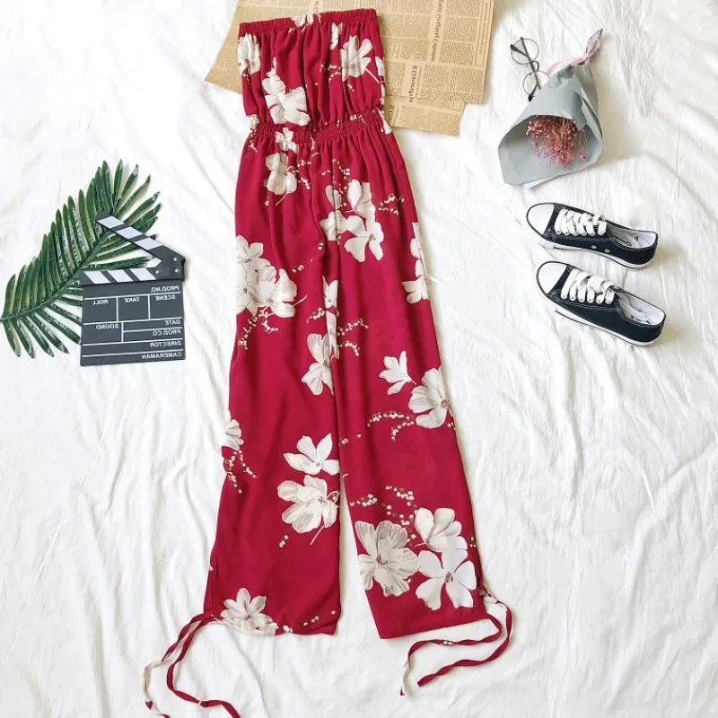 SINGRAIN богемный с открытыми плечами Цветочный комбинезон летние длинные штаны