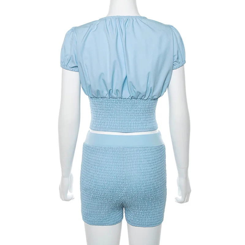 Шикарные Модные Ruched Drawstring пикантные Короткие топы Высокая талия эластичные