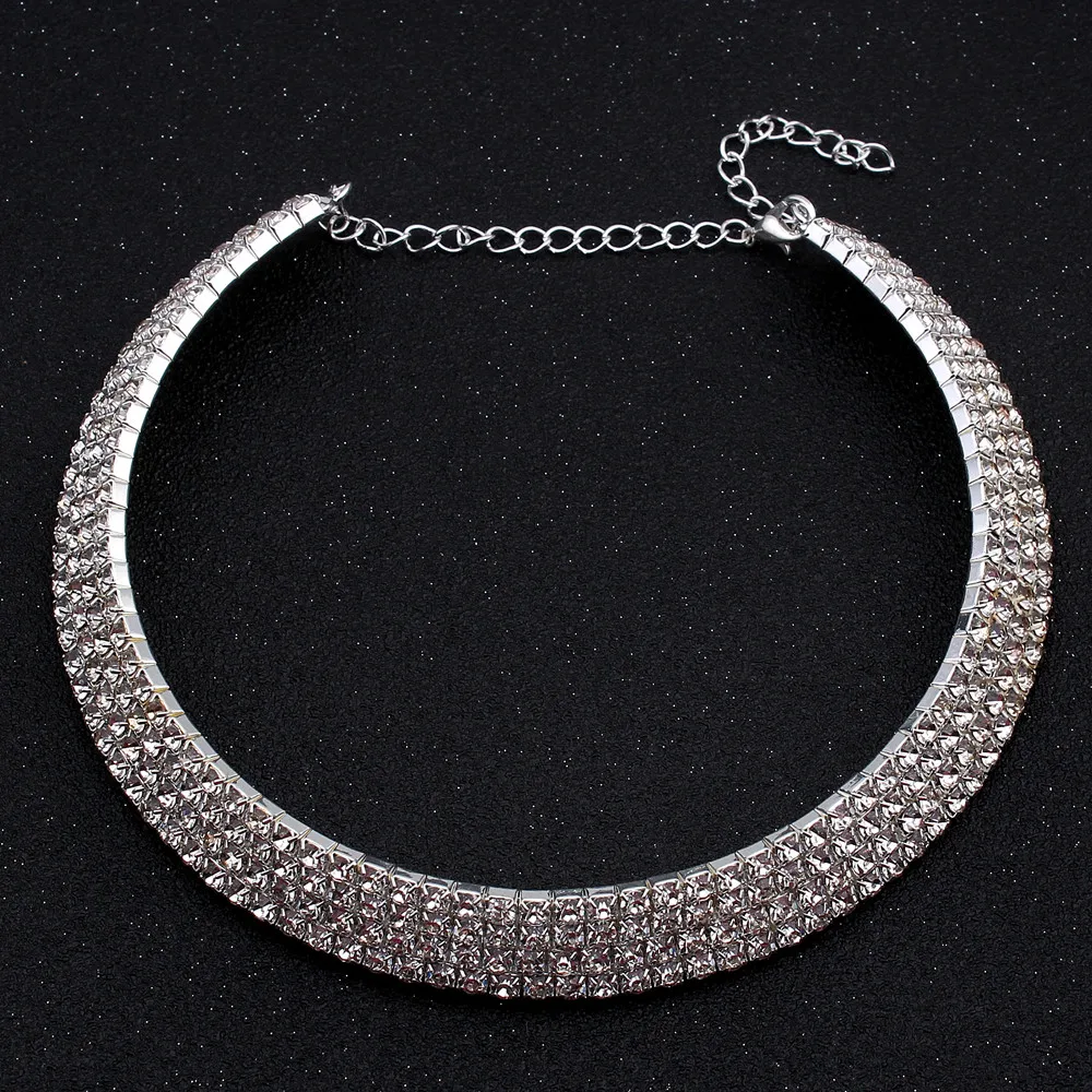 

WNGMNGL 2018 New Arrival Fashion Rhinestone Choker Necklaces For Women Metal Multi-Layer Maxi Statement Bib Collar Jewelry 1pcs