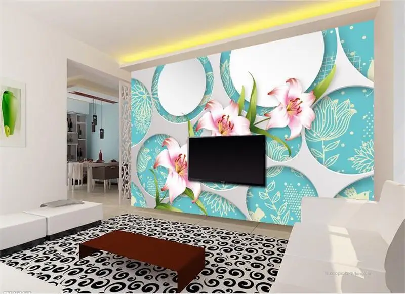 3d фотообои на заказ модные обои с лилиями круг цветок картина настенная комната
