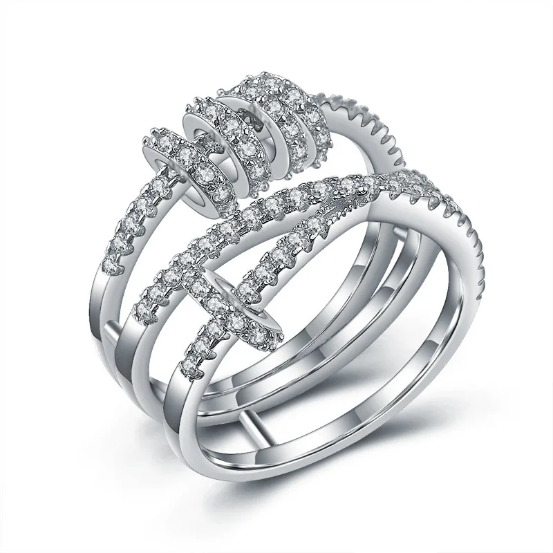 Женское кольцо с крестом серебряное круглое многослойное плетеное zk40|Кольца| |