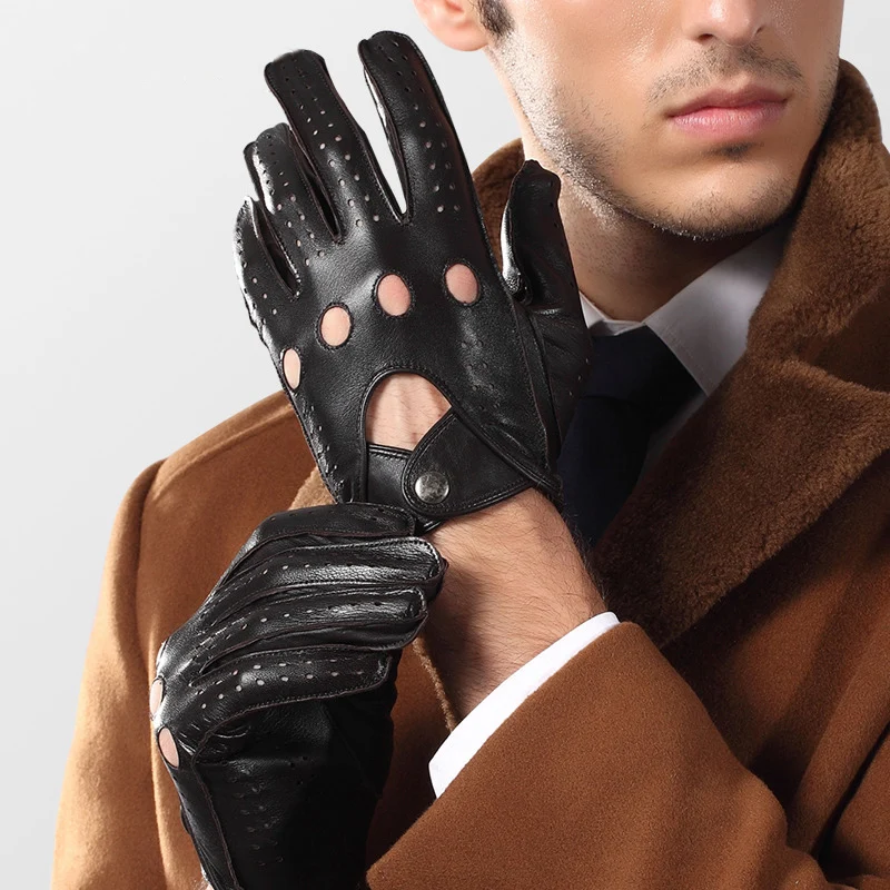 

Men's Genuine Leather Gloves Spring Autumn Thin Locomotive Breathable Hole Unlined Men Sheepskin Gloves Male 2520