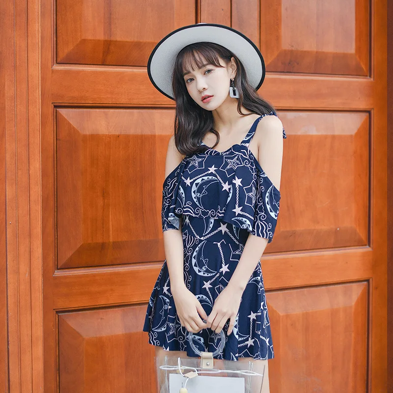 Цельный купальник юбка консервативный без косточек пуш-ап с подкладом для женщин