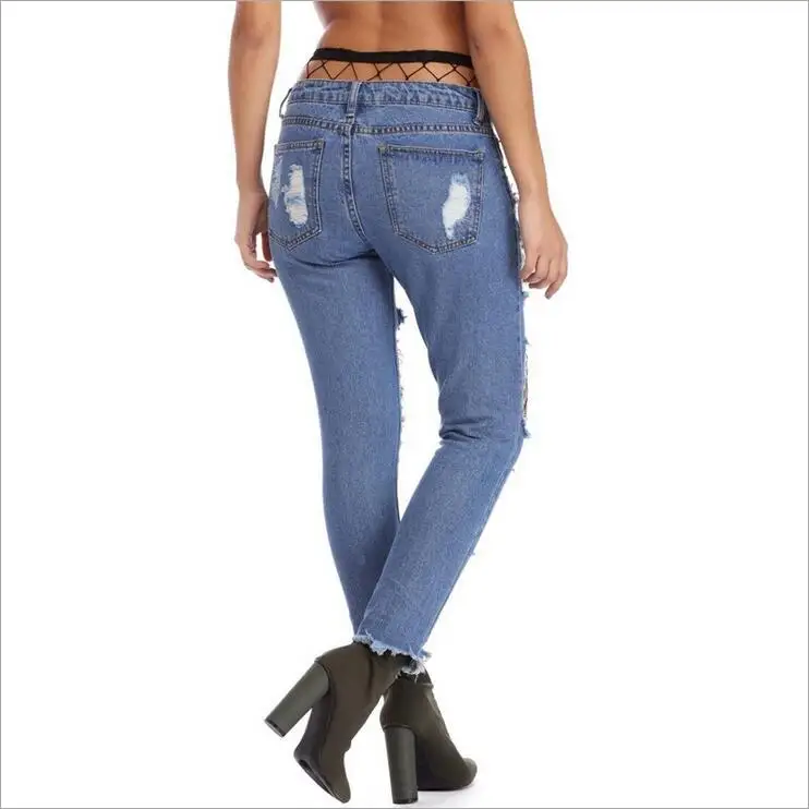 Рваные джинсы в стиле бойфренда модные прямые брюки для девочек повседневные