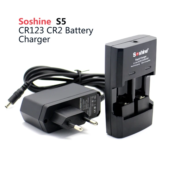 Зарядное устройство для литиевых батарей Soshine S5 2 слота CR2 CR123A 16340 17355 входное
