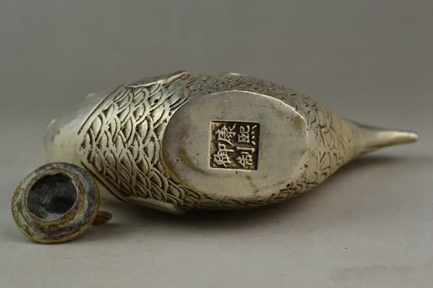 

Collectible archaize white copper fish teapot