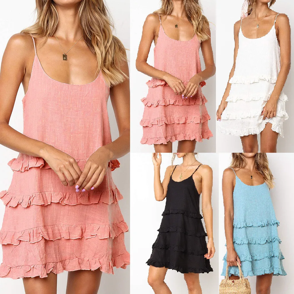 Vestidos Verano 2019 женское летнее повседневное натуральное однотонное платье без
