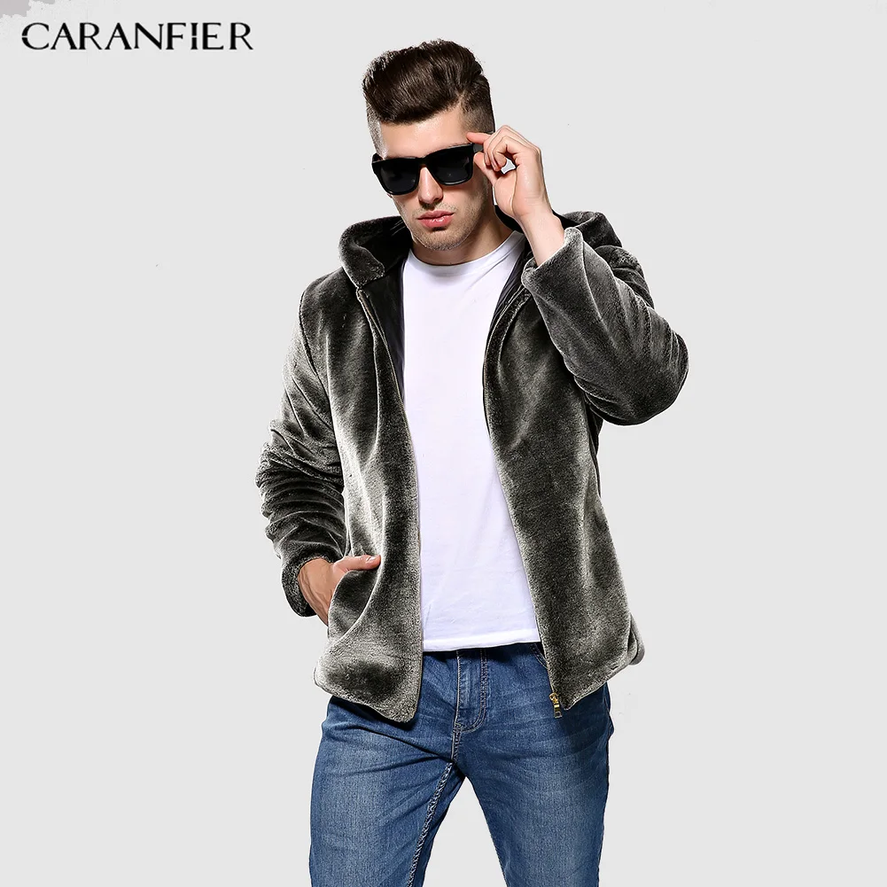 CARANFIER Мужское пальто зимние толстые теплые куртки искусственный бархат Модные