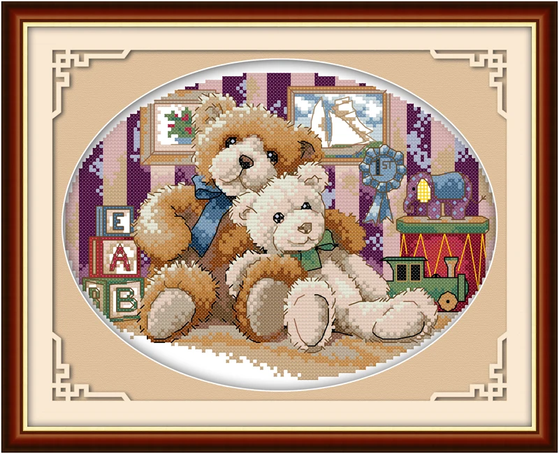 Набор для вышивки крестом из мультфильма Два Мишки Тедди (1) 14ct 11ct печать на холсте