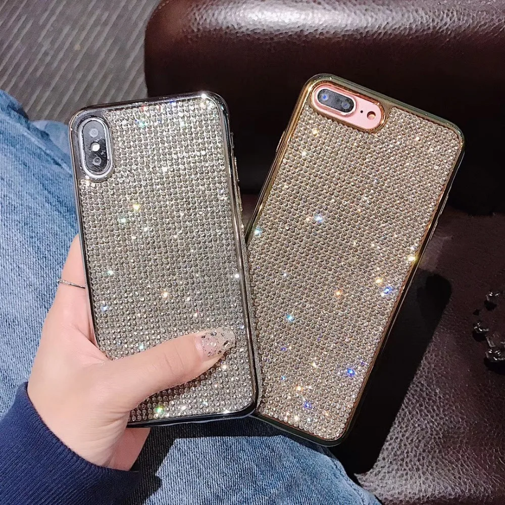 Модный Блестящий чехол с гальваническим покрытием и кристаллами для iPhone 11 Pro XS Max