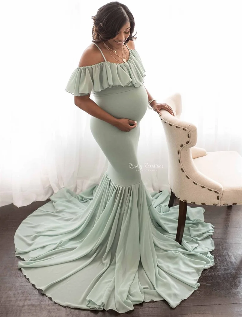 Mint Green Плиссированное Платье макси для беременных для фотосессий милые сексуальные платья для беременных реквизит для фотосессии женское платье для беременных размера плюс - Цвет: Mint Green